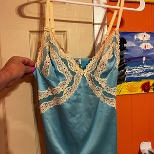 Y2K Dolce & Gabbana Blue Satin Chemise with Cream Lace